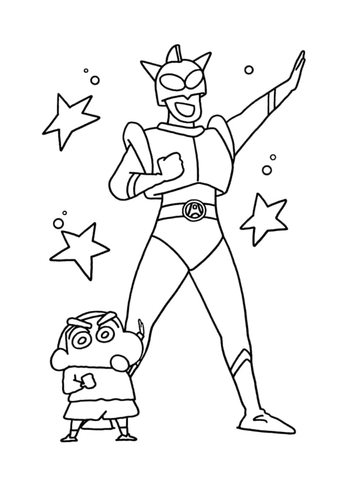 Shin chan and Superhero coloring page