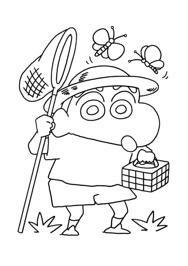 Shin chan is Catching Butterflies coloring page