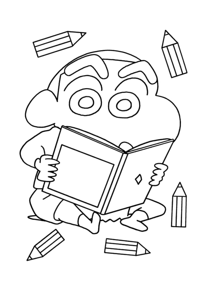 Shin chan is Reading Book coloring page