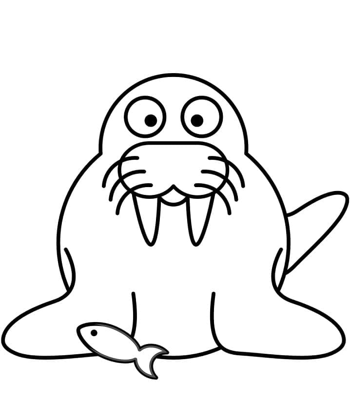 Simple Walrus and Fish coloring page