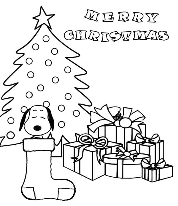 Snoopy on Christmas coloring page