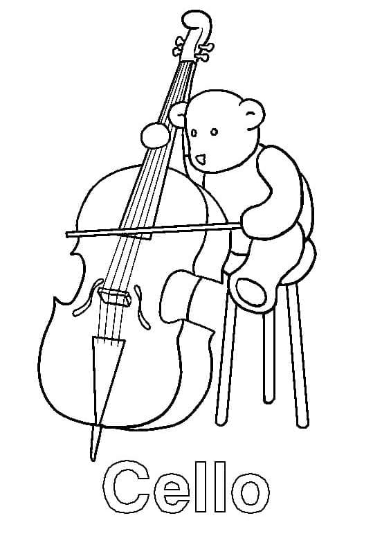 Teddy Bear is Playing Cello coloring page