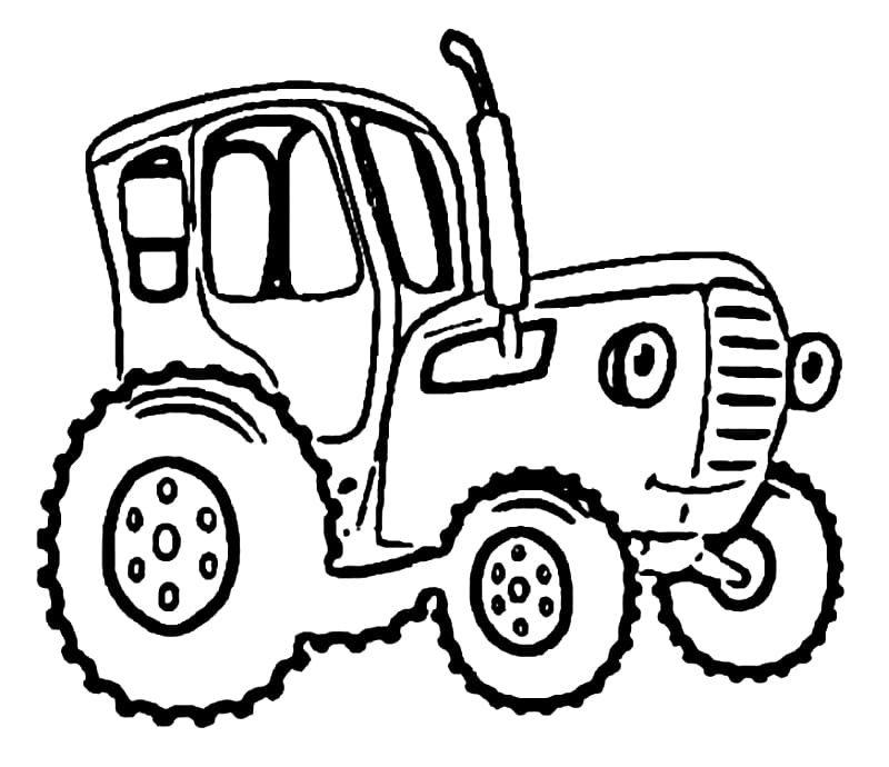 The Blue Tractor is Happy coloring page