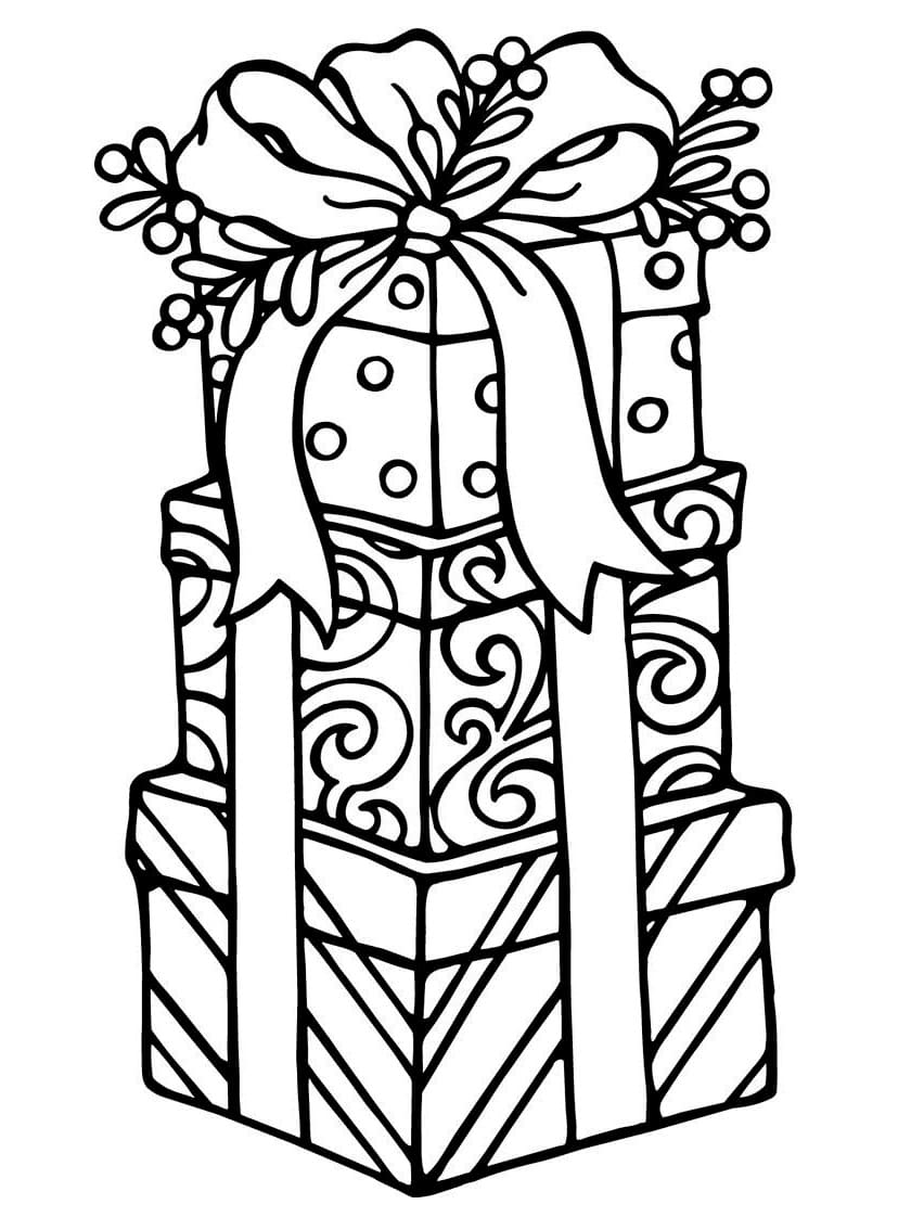 Three Christmas Gifts coloring page