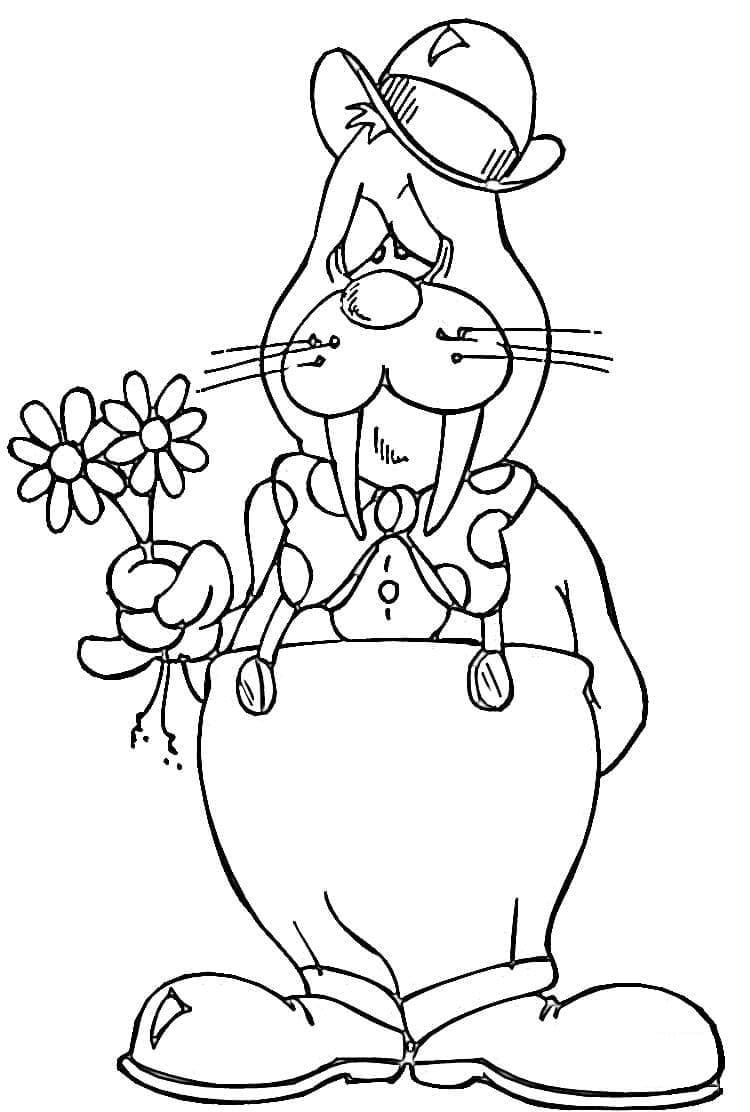 Walrus and Flowers coloring page