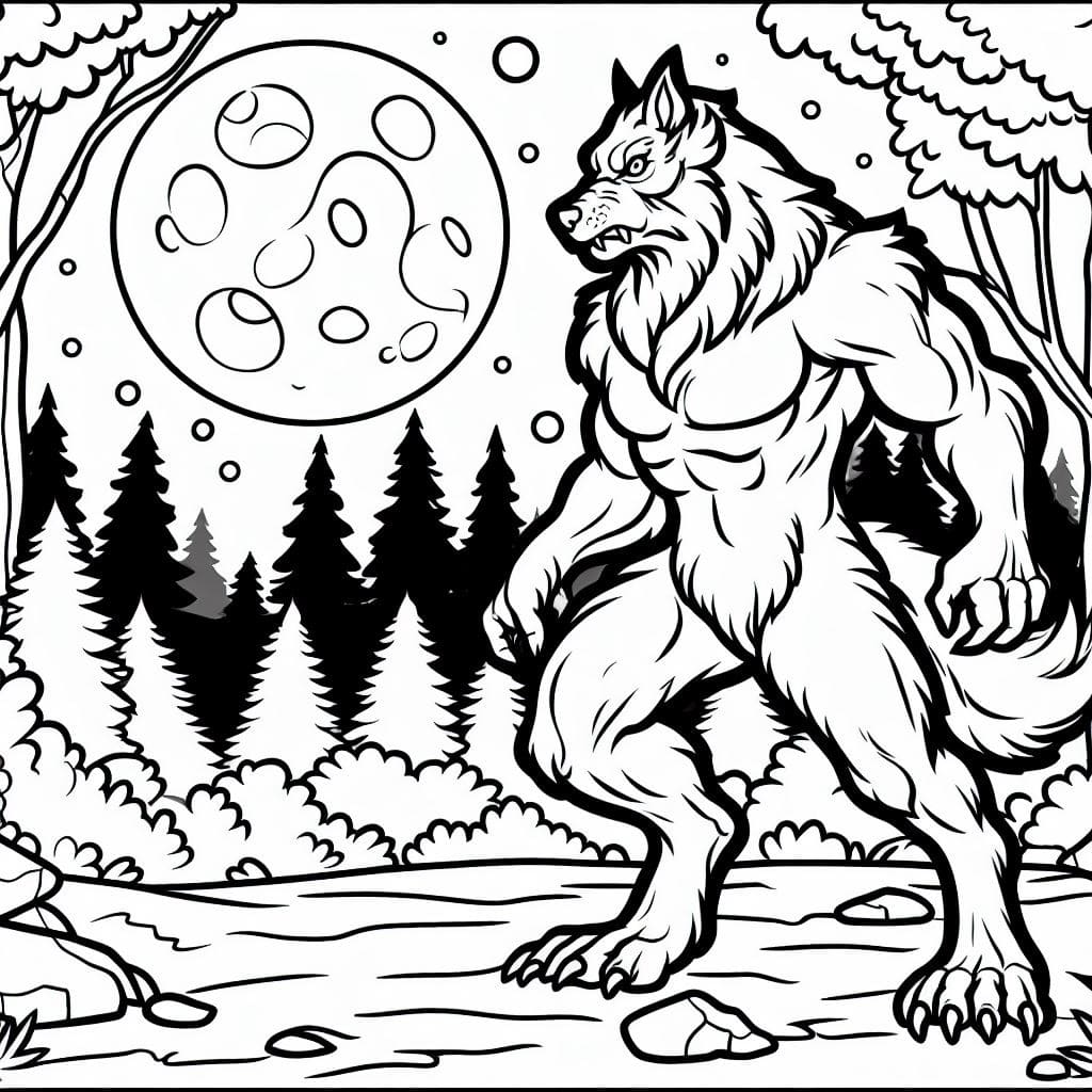 Werewolf in night coloring page - Download, Print or Color Online for Free
