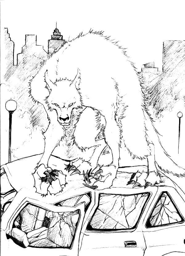 Werewolf on A Car coloring page