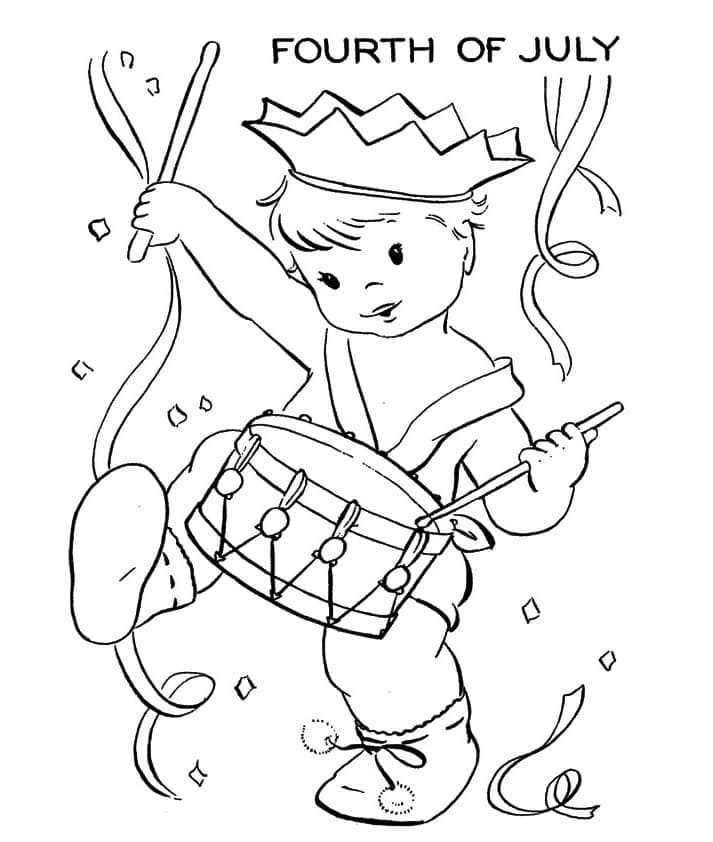 4th of July boy Playing Drum coloring page