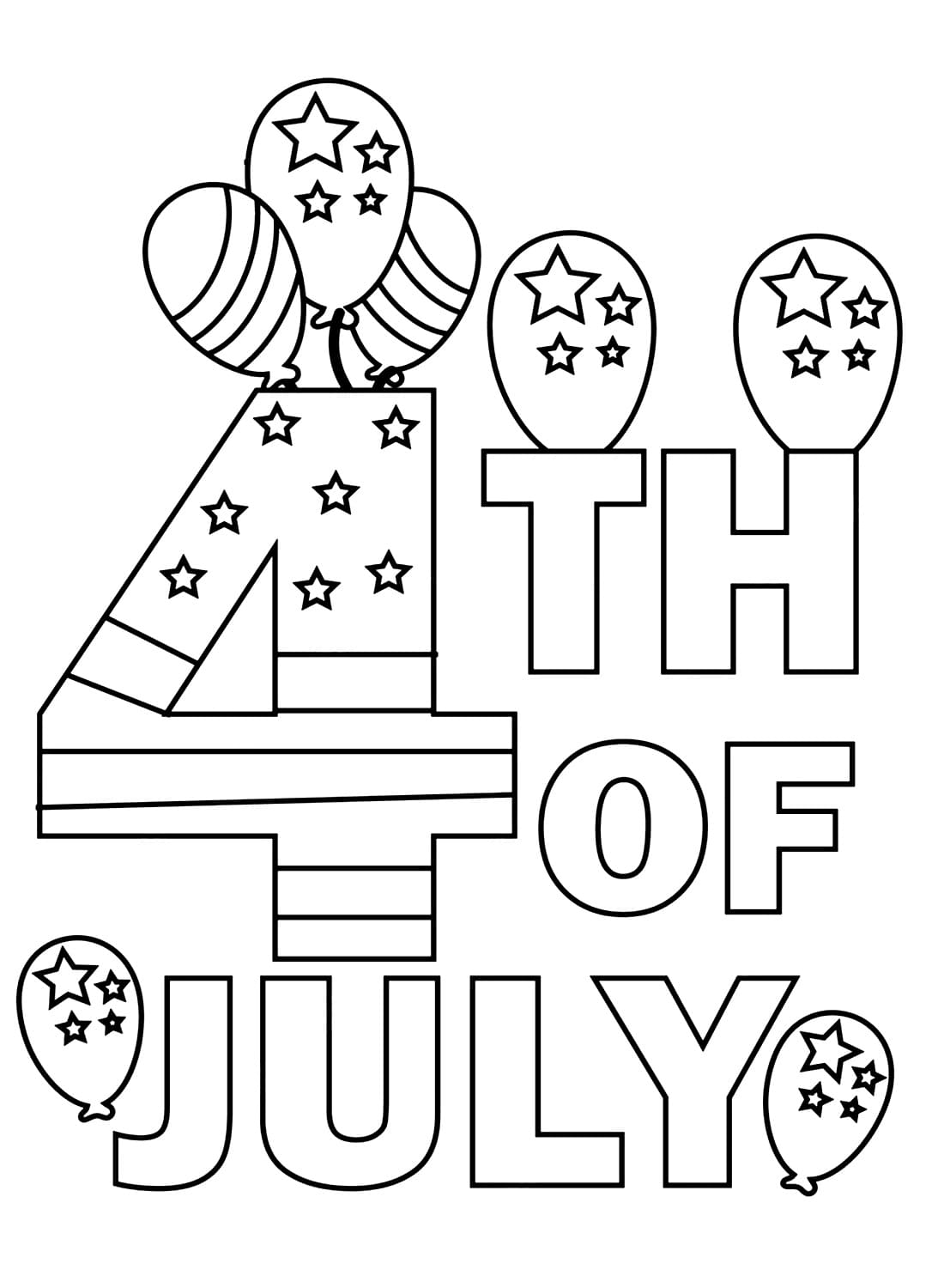 4th of July with Balloons coloring page