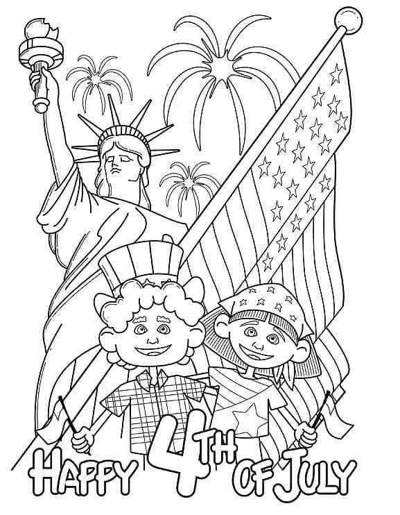 4th of July with Children coloring page