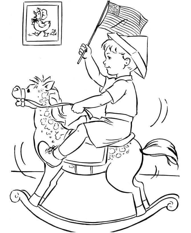 4th of July with Kid coloring page