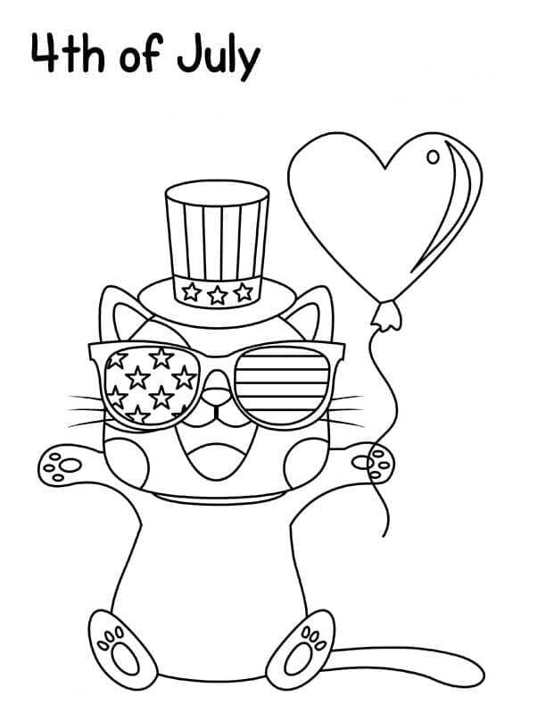 4th of July with Kitten coloring page