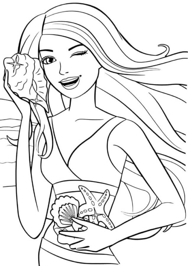 Barbie And Lots of Seashells coloring page - Download, Print or Color ...
