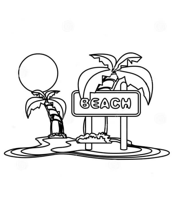 Beach With Palm Trees And Sunset coloring page