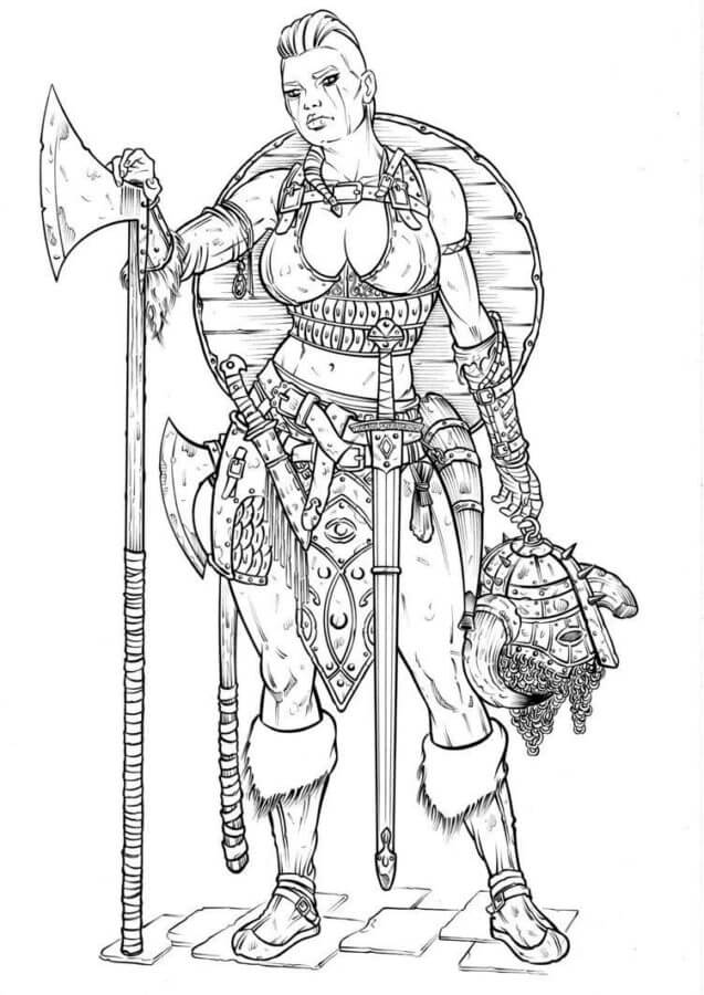 Beautiful Girl Viking coloring page