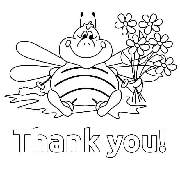 Bee With Flowers Thank You coloring page