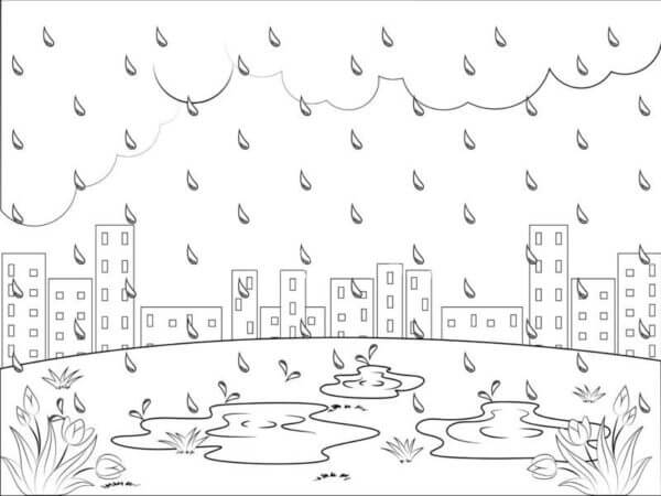 Clouds From The Sky Pour Over The City coloring page