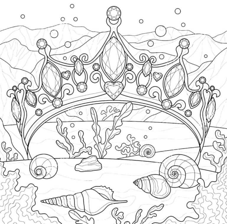 Crown Among Seashells coloring page