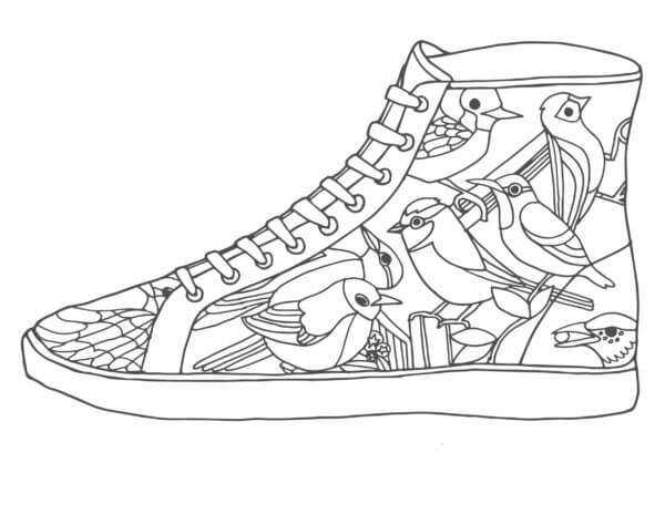 Designer Shoe With Bird coloring page