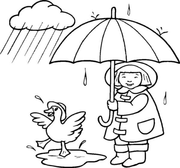 Duck Frolicking in a Puddle coloring page