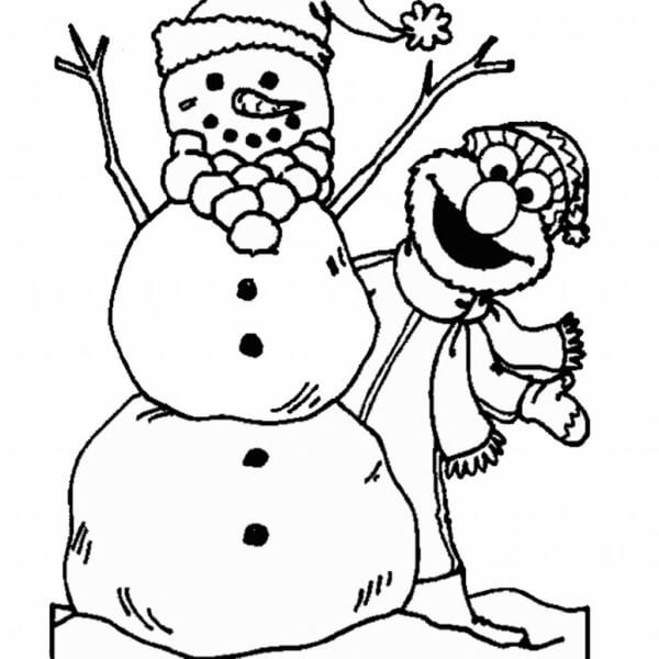 Elmo With Snowman in Winter