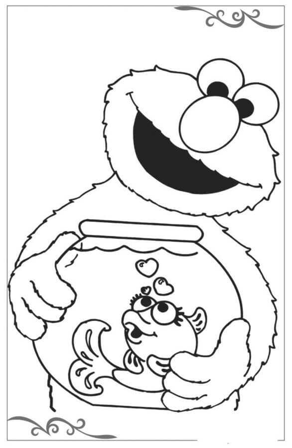 Elmo is Talking to The Fish coloring page - Download, Print or Color ...