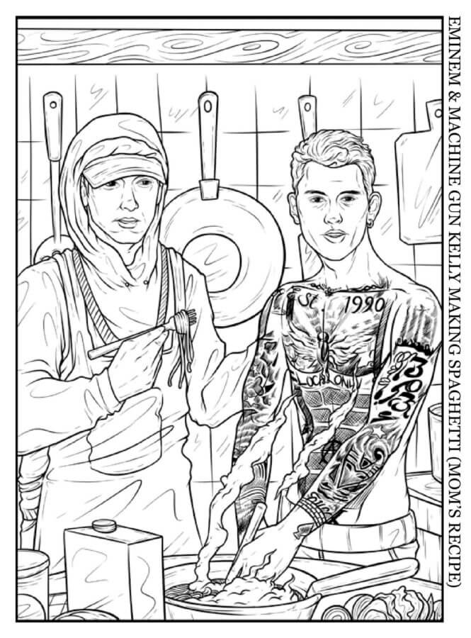 Eminem and Machine Gun Kelly Cook Spaghetti coloring page - Download