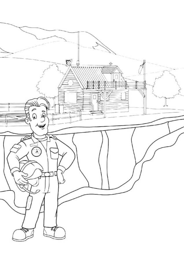 Firefighter on The Background of The Rescue Station coloring page