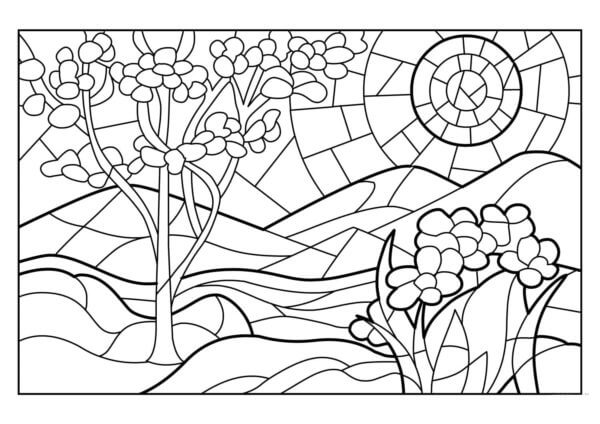 Geometric Sunset Pattern coloring page