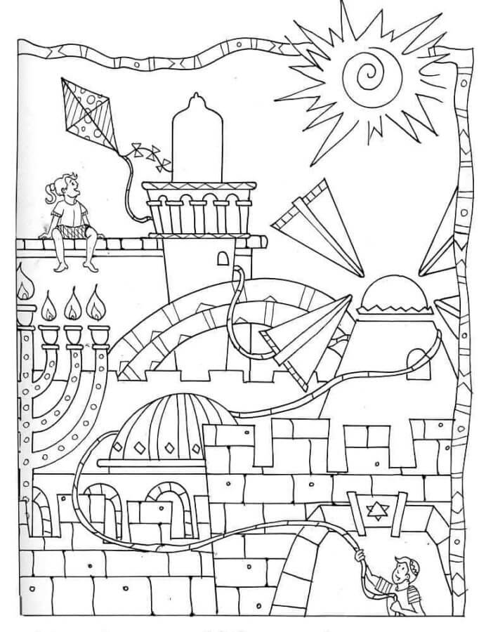 Israeli Children Fly a Kite coloring page