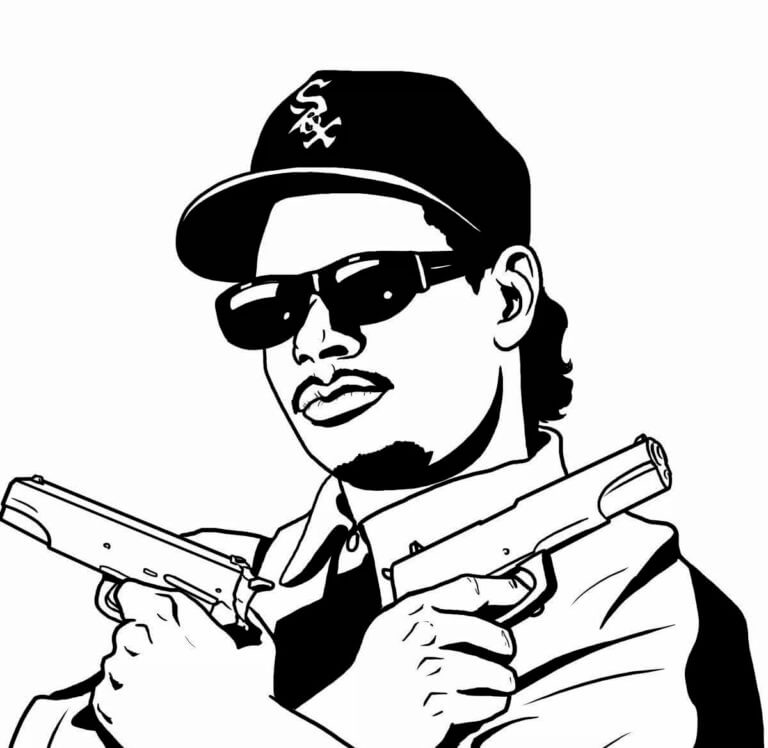 Rapper With Two Pistols coloring page