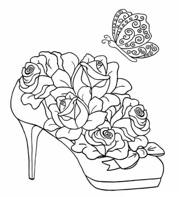 Rose Buds Adorn Women’s Shoes coloring page - Download, Print or Color ...