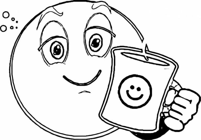 Smiley Face With a Cup Of Coffee coloring page