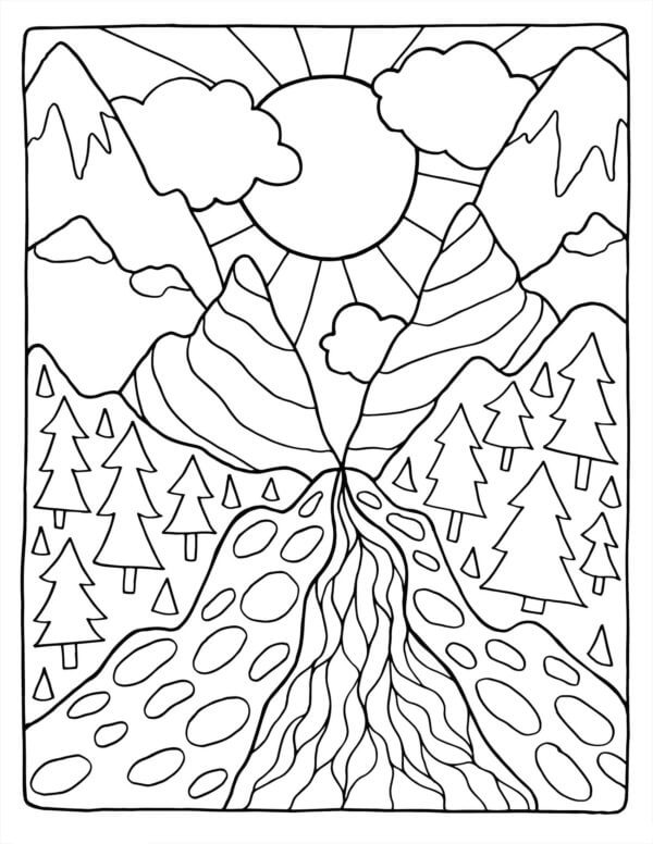 Solar Gate Between Mountains coloring page