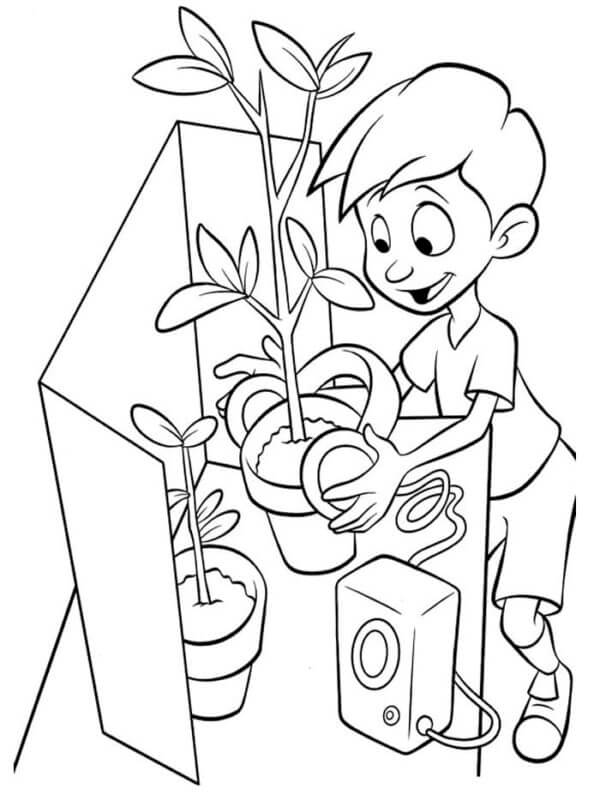 The Boy Believes That The Flowers Will Grow Faster With Good Music coloring page