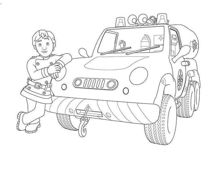 The Firefighter Leaned on His Car coloring page - Download, Print or ...