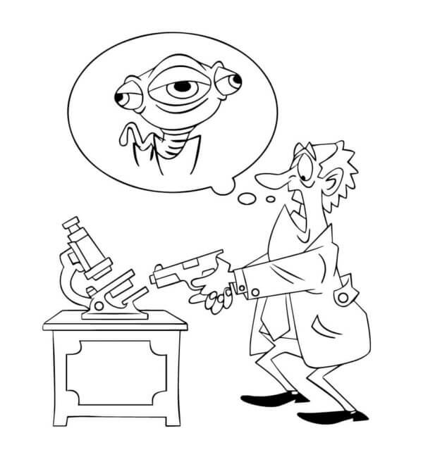 The Scientist Saw Through a Microscope a Tiny Monster coloring page