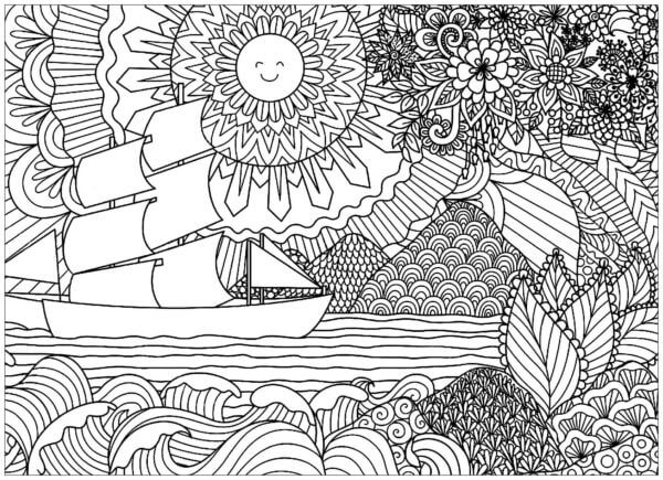 The Sunset Over The Sea coloring page