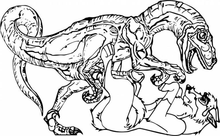 Velociraptor Fight With The Wolf coloring page