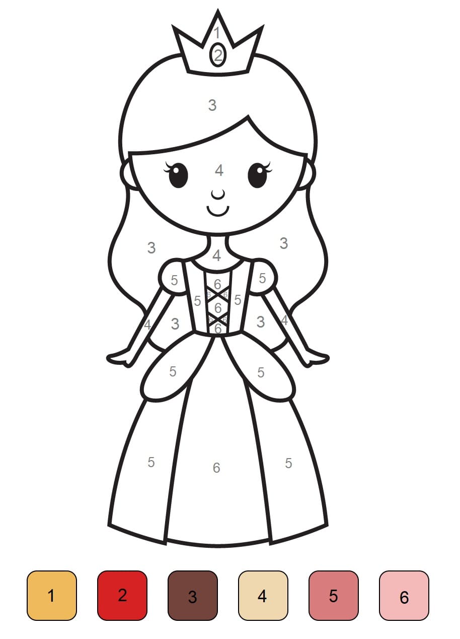 Adorable Princess Color by Number coloring page