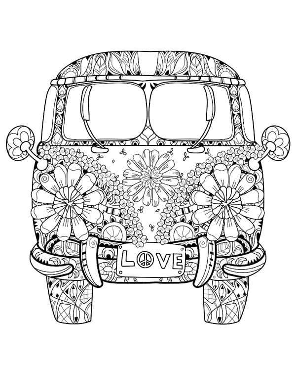 Amazing Hippie Van coloring page