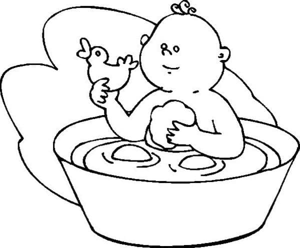 Baby Boy and Rubber Duck coloring page