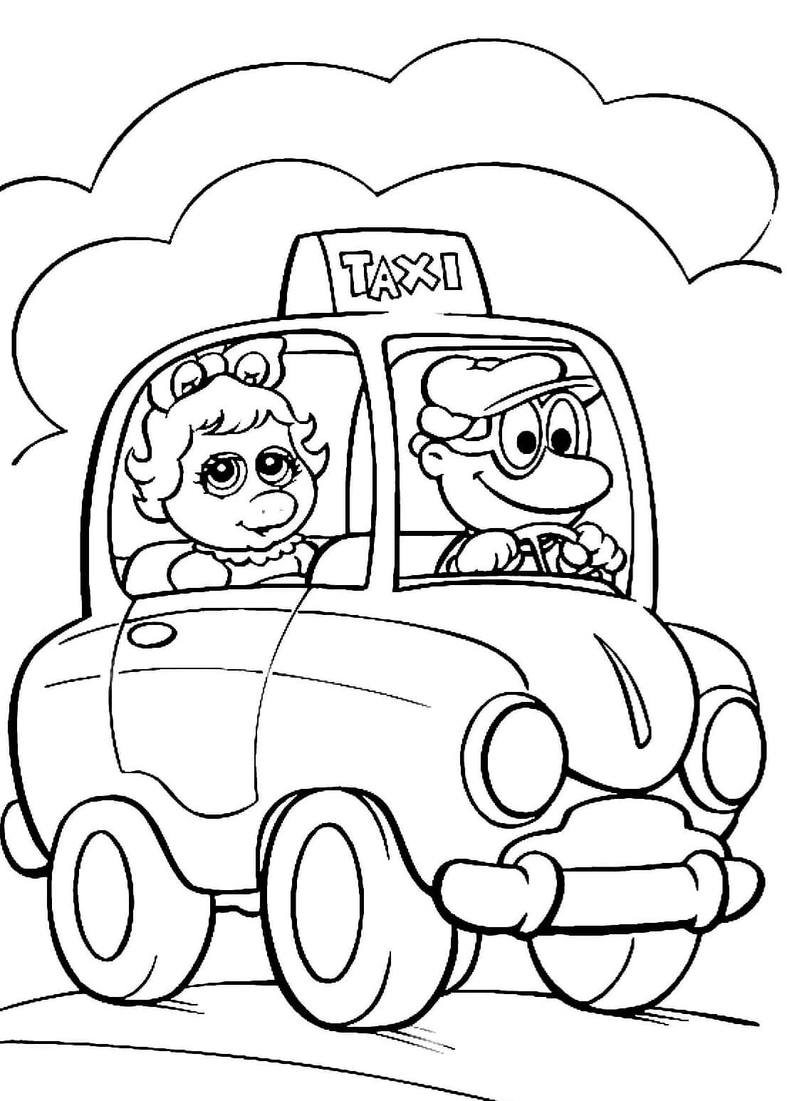 Baby Piggy in a Taxi coloring page