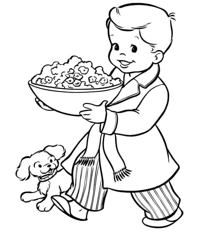 Boy and Popcorn coloring page - Download, Print or Color Online for Free