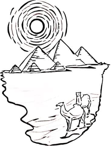 Camels with Pyramids coloring page