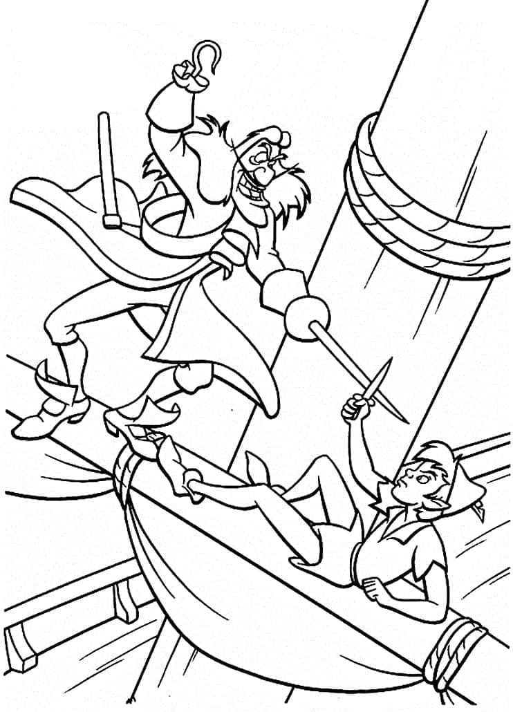 Captain Hook vs Peter Pan coloring page