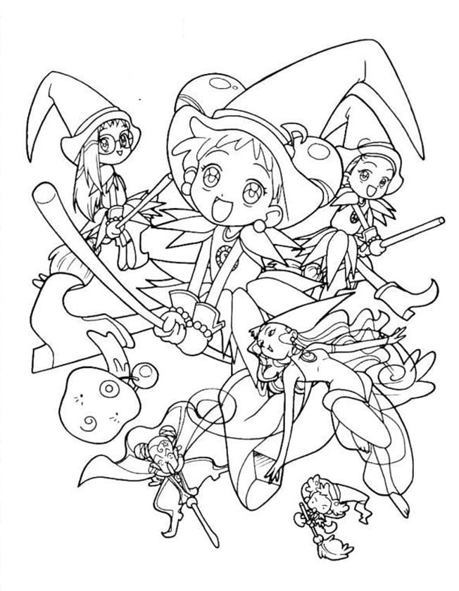 Characters from Ojamajo Doremi coloring page