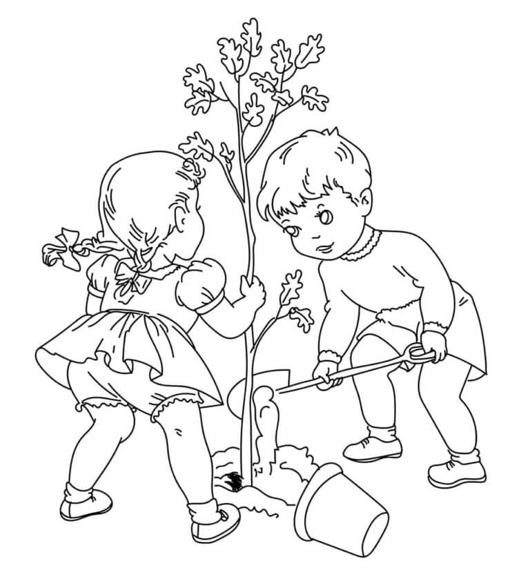 Children Plant Trees coloring page