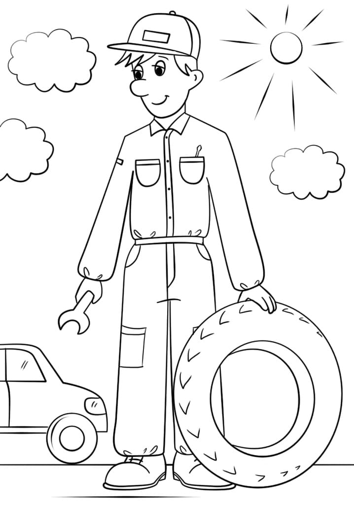 Community Helper Car Mechanic coloring page