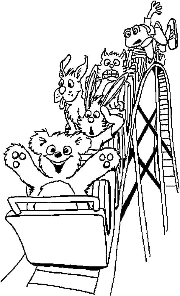 Cute Animals On Roller Coaster coloring page